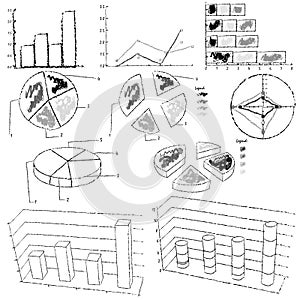 Black and white statistic graphs