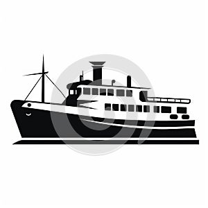 Black And White Steamboat Icon: Strong Negative Space Stencil Art