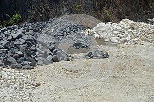 Black and white stone, limestone at stone quarry