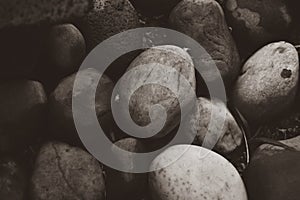 Black and white stones pebble texture abstract backdrop