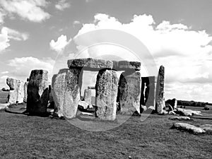 Black and white the stones of Stone Henge looking ancient