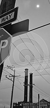 Black and White Stopsign Skyline Industrial