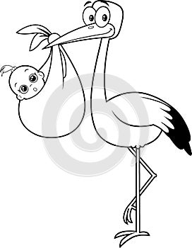 Black And White Stork Delivering A Newborn Baby Girl