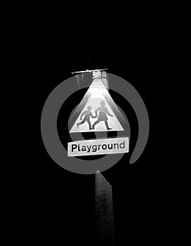 Black and white street safety sign school children neighborhood, transport traffic warning, red triangle, playground