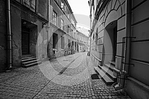Black and white streets of the old town in Lublin