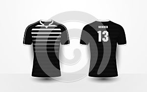 Black and White stripe pattern sport football kits, jersey, t-shirt design template