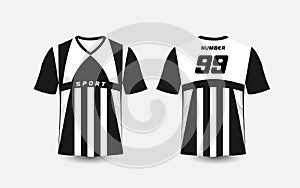 Black and White stripe pattern sport football kits, jersey, t-shirt design template