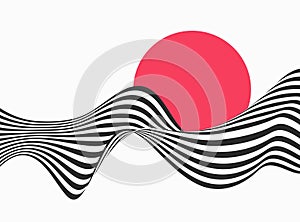 Black and white striped abstract wave, illusion background.