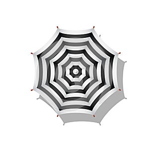 Black and white striped beach umbrella