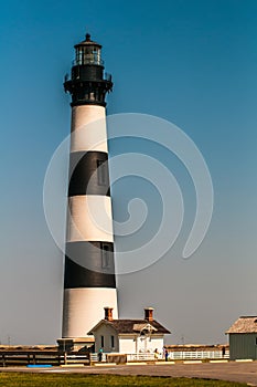 Black and white striped lighthouse at Bodie Island on the outer