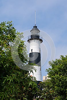The black and white striped lighthouse of the Miraflores district of Lima