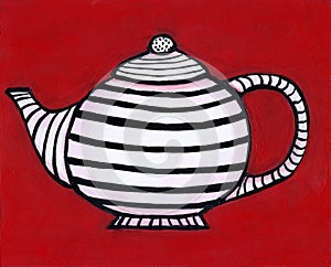 Black and White Striped Teapot