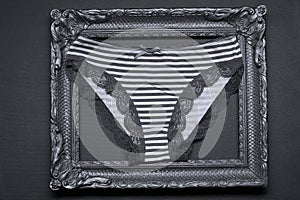 Black and white stripes panties in a wooden photo frame