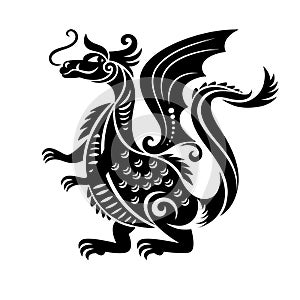 Black and white stylized dragon. Logo design, tatoo