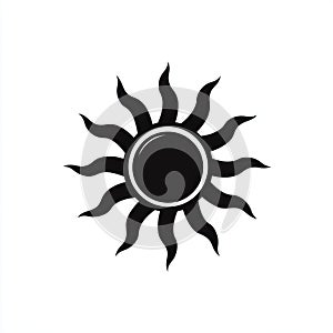 Stylized Black Sun Graphic on White Background