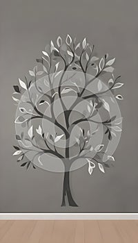 Black and White Stylized Tree Silhouette on a Grey Wall
