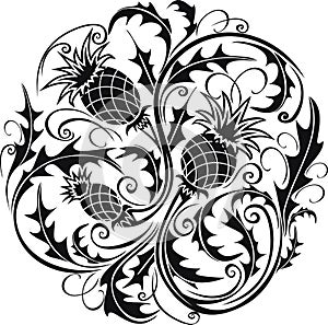 Black and white stylized vector image of a thistle photo