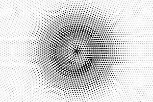 Black white subtle centered dotted gradient. Half tone background.