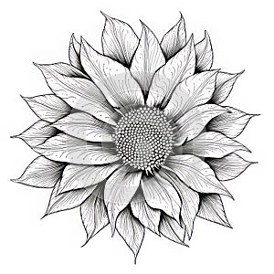 Black And White Sunflower Leaf Drawing - Kilian Eng Style