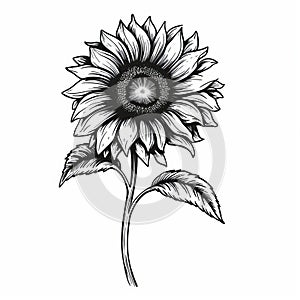 Black And White Sunflower Sketch In Classic Tattoo Style