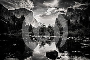 Black and White Sunrise on Yosemite Valley View, Yosemite National Park, California