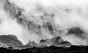 Black and white sunset in the clouds, at Pico da Barrosa, Lagoa do Fogo area, Sao Miguel island. Azores.