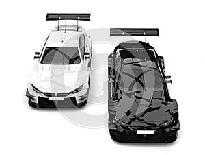 Black and white super race cars - top down view