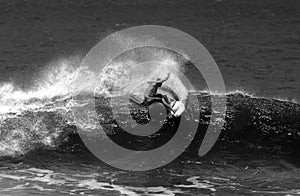 Black and White Surfing Surfer in Action
