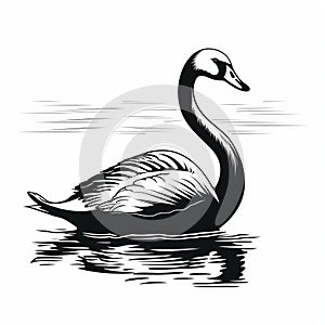 Black And White Swan Silhouette: Wood Engraving Style With High-contrast Realism