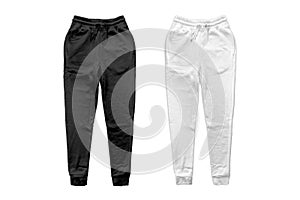 Black and white sweat pants or joggers mockup isolated on white background.