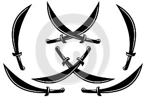 Black and White Sword Icon Set Vector Silhouette of Crossed and Solo Blades