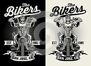 Black and White T-shirt Design of Man Motorcycle Rider photo