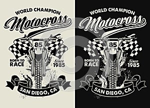 Black and White T-shirt design of Motocross racing garage