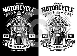 Black and White T-shirt Design of Vintage Motorcycle Garage Rider photo