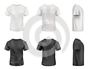 Black and white t-shirt set on white background. Vector mockup.