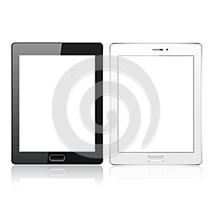 Black and White tablet pc computer with blank screen on the white background. Realistic template. Vector
