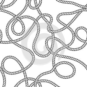 Black and white tangled twine navy rope seamless pattern, vector