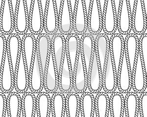 Black and white tangled twine navy rope seamless pattern, vector