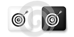 Black and white Target with arrow icon isolated on white background. Dart board sign. Archery board icon. Dartboard sign