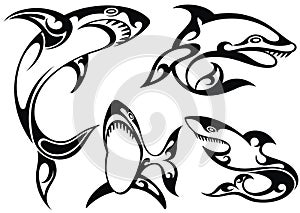 Black and white tattoo silhouette of sharks