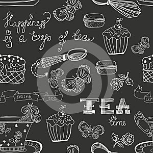 Black and white tea time pattern