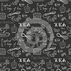 Black and white tea time pattern