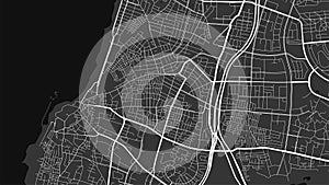Black and white Tel Aviv Yafo city area vector background map, streets and water cartography illustration