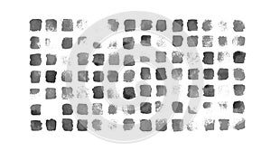 Black and white texture design with printing spots. Grunge gradient messy squares structured in a rectangle background.