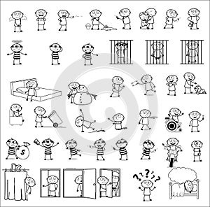Black and White Thief - Set of Different Concepts Vector illustrations
