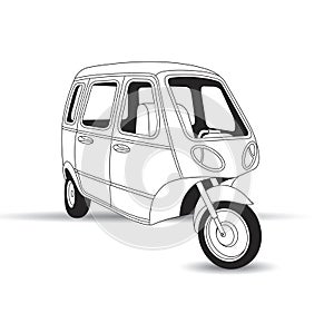 Black and white three wheeler with doors