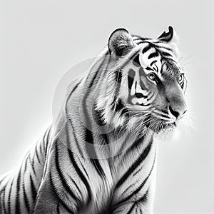 Black and white tiger on white background generative ai