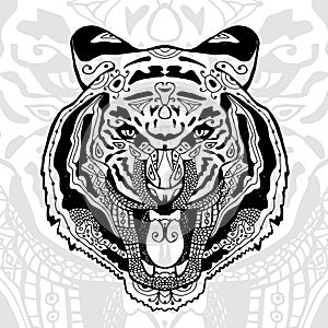 The black and white tiger print with ethnic zentangle patterns.