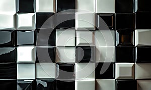 A black and white tile wall with a checkered pattern