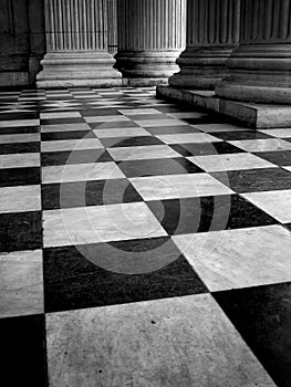 Black and white tiled floor